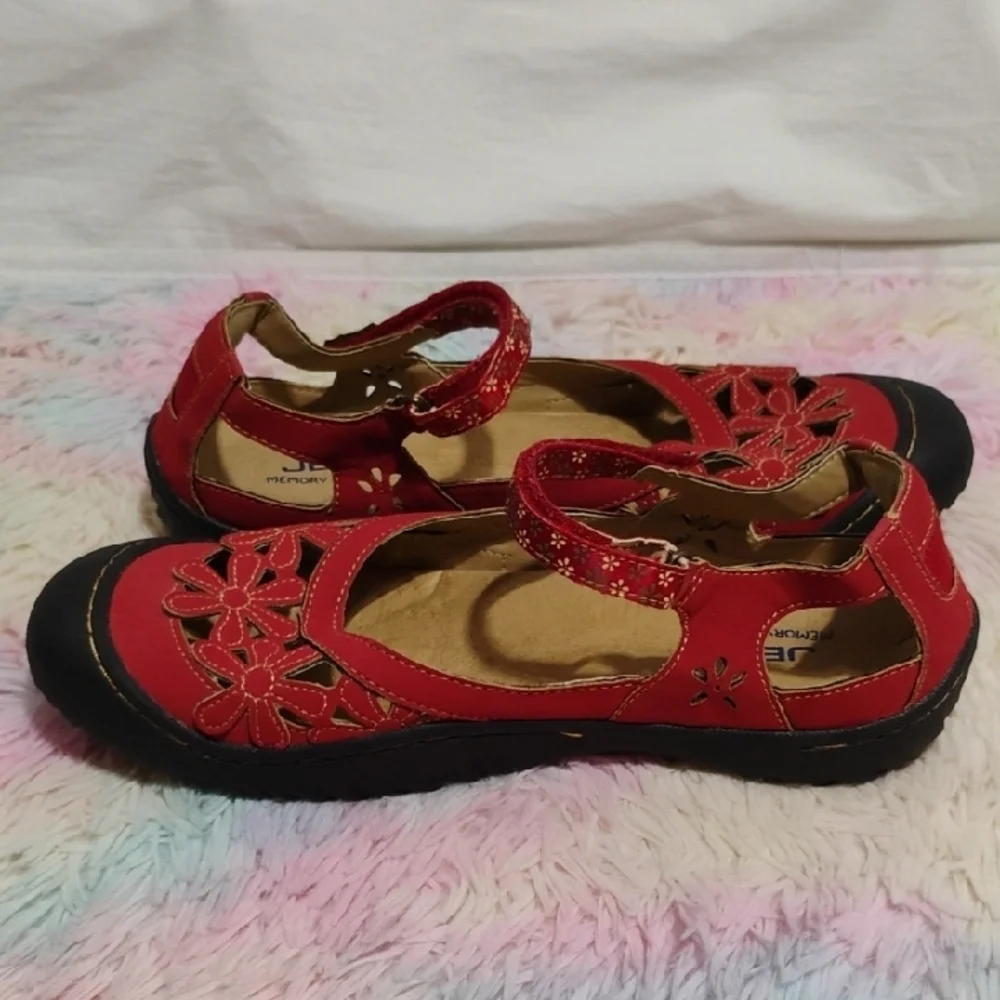 SALE! NWOT JBU Wildflower Red & Black Mary Jane Flats Sz.9.5M - Picture 7 of 9